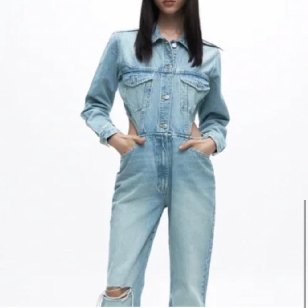 ZARA NET Full Length denim jumpsuit with cut out